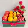 Delicious Box of Exotic Fruits & Fresh Flowers