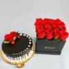 Red Roses Box with Delicious Chocolate Cake