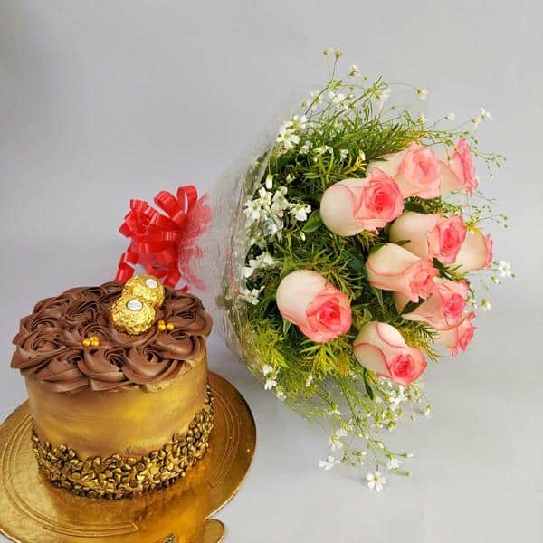 Order Pretty Bouquet n Cake online | free delivery in 3 hours - Flowera