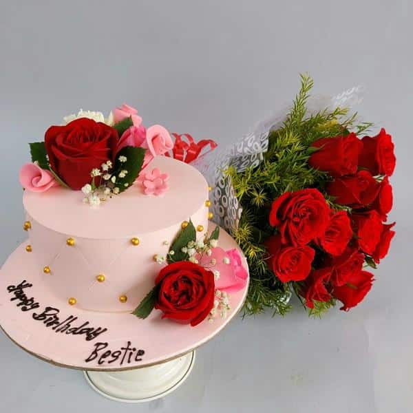 Designer cake with Rose bunch