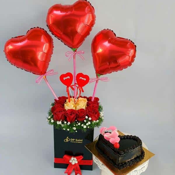 Combo of Rose Box with Cake & Balloon