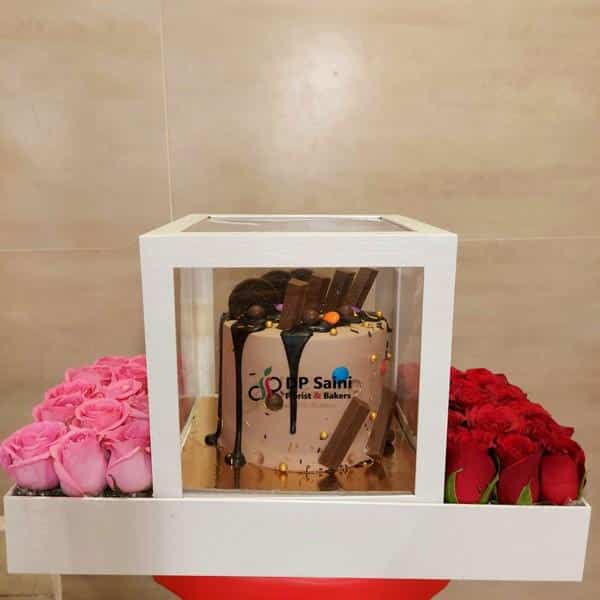 Premium Box of Roses with Designer Cake