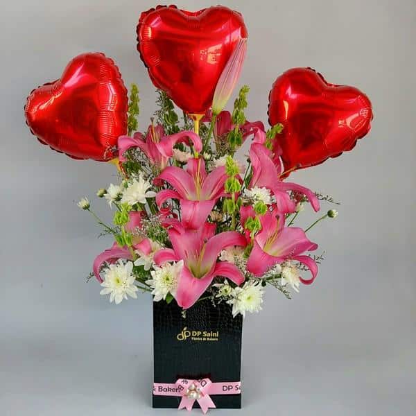 Premium Box of Mix Flowers & Heart Shape Foil Balloon