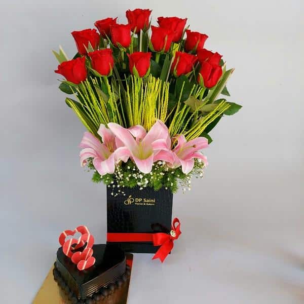 Mix Flower Box with Cake - DP Saini Florist