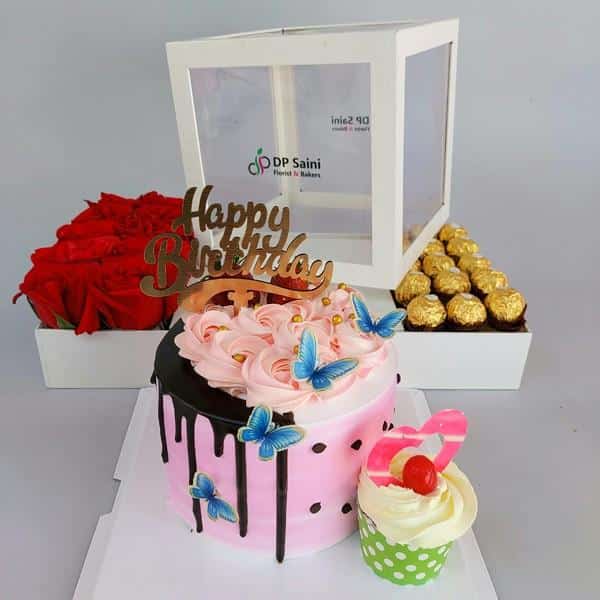 Premium Box of Roses , Rocher with Designer Cake