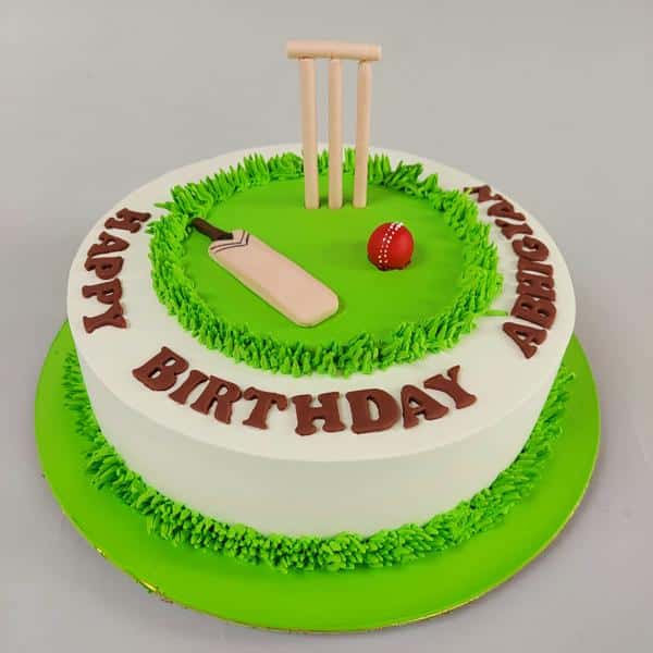 Cricket Field Semi Fondant Birthday Cake