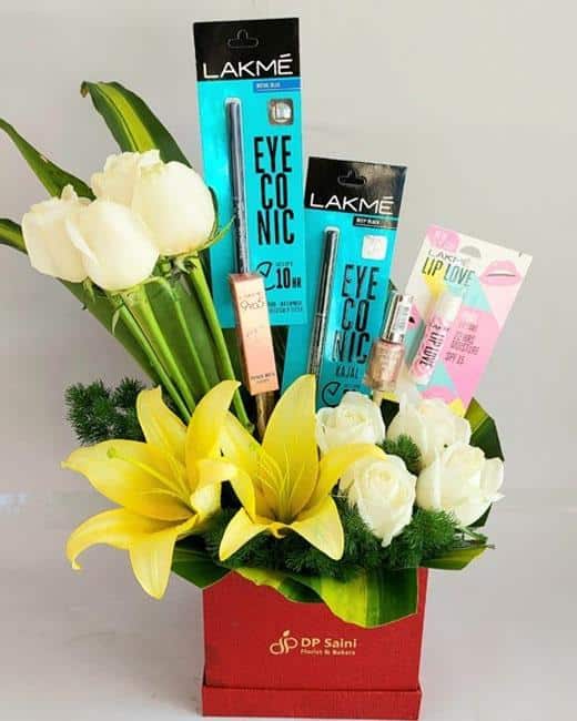 Cosmetic Hamper with Mix Flower