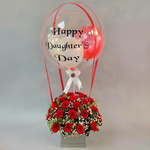 Daughter's Day Air Balloon with Rose Box