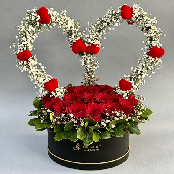 Red Roses in Box with Heart Shape Banglore Gipsy