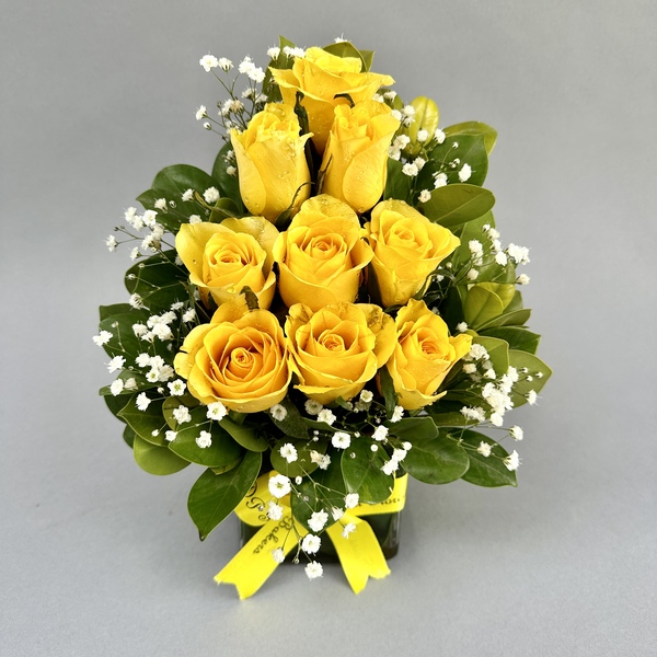 Yellow Rose in Glass Vase