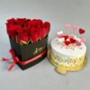 Mini Heart Box of Roses with Cake